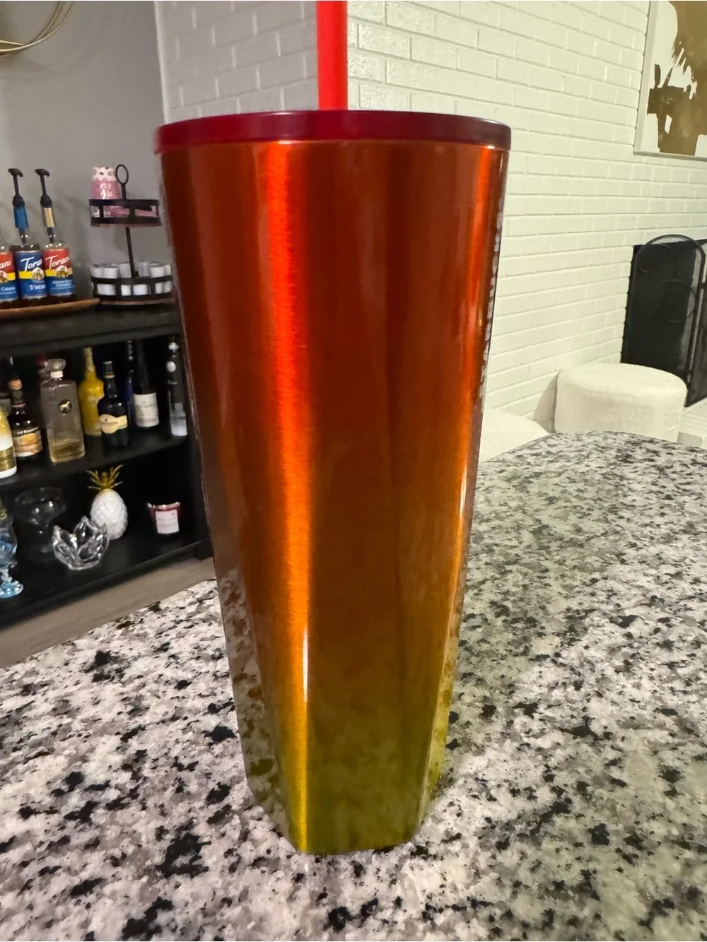 Starbucks Iridescent Orange and Gold Stainless Steel Tumbler with Red Straw